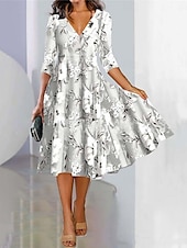 abordables Robe Fleurie-Femmes Robe maxi Robe trapèze Robes semi-formelles Bureau Coupe régulière Fleuri Manche 3/4 Col en V Noir Bleu Violet Vert Printemps Automne