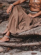 abordables Jupes unies-Femmes Jupe Évasé Occasionnel Maxi Taille Basse Jupes Uni Froncé Micro-Élastique Vacances Rue Noir Blanche Jaune Vert Véronèse Automne Coton
