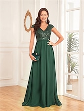 baratos PRETO-Vestidos Quinceanera A-Line Vestido Elegante Formal Comprimento de Chão Sem Mangas Decote V Chiffon Costas em V com Pregas