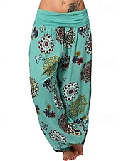 baratos perna larga e cintura alta-Mulheres Calças Calças Harem Calça Palazzo Moda Boho Comprimento total Cintura Média Imprimir Cintura elástica Confortável Micro-Elástica Rua Roupa Diária Para Noite Preto Branco Amarelo Rosa claro