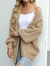 ieftine Cardigane și îmbrăcăminte exterioară-Pentru femei Pulover Bluza Elegant Modă Șic Stradă Culoare pură Deschis frontal Tricotat Manșon Lung Topuri obișnuite Tricotat În aer liber Zilnic Sfârșit de săptămână Negru Roz Îmbujorat Toamnă Iarnă