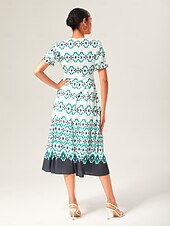 economico Abiti floreali-Per donna Femminile Vestito Casual Abito Midi Verde Geometrico Estate Girocollo All&#039;americana Vacanza Stile Boho XS S M