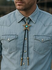 abordables Cravates et nœuds papillon pour hommes-Cravate bolo western star pour homme avec centre turquoise, métal bronze antique ou argent, cordon en cuir tressé réglable, cravate vintage cowboy rodéo pour concerts country, mariages et usage quotidien