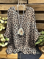 voordelige Sexy topjes voor dames-Dames Overhemd Luipaard Stijlvol 3/4 mouw Strakke ronde hals Normale tops Dagelijks Feestdagen Afdrukken Paars Fuchsia Bruin Zomer