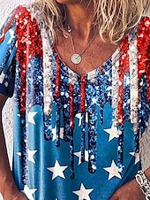 ieftine Ziua Independenței Top-Tricou patriotic pentru femei grafic cu steag elegant casual cu mânecă scurtă cu decolteu în V tops regulate pentru zi cu zi imprimeu albastru regal albastru fucsia verde vară primăvară