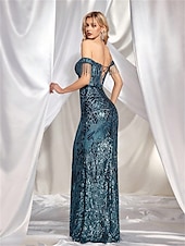 voordelige BLAUW-Zeemeermin  Trompet Quinceanera Jurken Elegante Jurk Formele Bruiloft Vloerlengte Mouwloos Spaghetti Band Polyester met Beading Sequin
