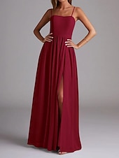 economico Abiti da damigella-Abito da damigella d&#039;onore a trapezio, senza maniche, elegante, in chiffon con pieghe e spacco frontale, lunghezza al pavimento, 2025