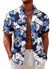 cheap Men&#039;s Plus Size Shirts-Men&#039;s Floral Graphic Prints Shirt Summer Hawaiian Shirt Short Sleeves Shirt Turndown Outdoor Street Black Yellow Red Navy Blue Royal Blue Print Clothing Apparel Fashion Designer Casual Soft