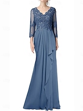 cheap Floor Length-A-Line Mother of the Bride Dress Elegant V Neck Floor Length Chiffon 3/4 Length Sleeve with Pleats 2025