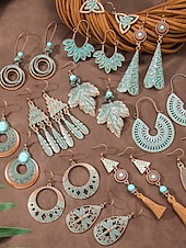 levne Dámská náušnice-Dámské visací náušnice v boho stylu s tyrkysovou povrchovou úpravou - lehké visací náušnice ve vintage kmenovém stylu s povrchovou úpravou v antickém bronzu pro neformální vánoční výpravy a dárky