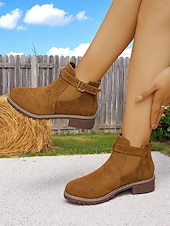 cheap Ankle Boots-Women&#039;s Brown Ankle Boots – Fall Boots with Buckle Strap for Oktoberfest, Farm Markets, Beer Festival and Rustic Outdoor Days