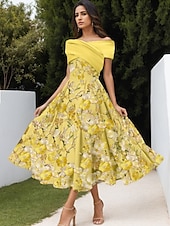 preiswerte Cocktailkleider-A-Linie Cocktailkleider Elegant Kleid Formell Hochzeit Tee-Länge Ärmellos Hemdkragen Satin mit Falten Gerafft Stickerei 2025