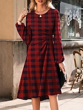 economico Abito a Strisce e Geometrico-Per donna Mini Abito Abito a trapezio Abiti semi formali Ufficio Vestibilità regolare Plaid Semplice Manica Lunga Girocollo Nero Vino Rosso Estate Autunno