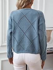 economico Colori solidi-Per donna Felpa Casual Morbido Colore Puro A Coste Girocollo Lavorato a maglia Manica Lunga Top Regolari Maglia All&#039;aperto Quotidiano Weekend Rosa Blu Autunno