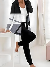 voordelige Dames trainingspakken-Dames Actief Dagelijks Trui met capuchon Trainingspak Broeken Sets Lange mouw Capuchon Bloemig Grafisch Trekkoord Afdrukken Buiten Casual Zwart Donker Marineblauw Licht Bruin Herfst winter Normale