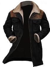 billiga Herrjackor och -rockar-Herr Vinterjacka Fleece-jacka Vardaglig jacka Semester Dagligen Håller värmen Ficka Fleece Höst Vinter Färgblock Mode Streetwear Kavajslag Lång Brun Kaffe Jacka
