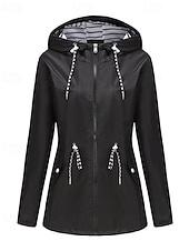cheap Active Jacket-Women&#039;s Trench Coat Warm Comfortable Zipper Pocket Fashion Outdoor Plain Holiday Going out Zipper Regular Hooded Regular Fit Long Sleeve Outerwear Black Red Green Fall Winter