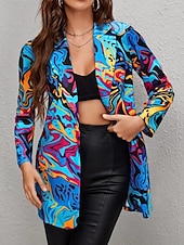 billiga Blazers och kostymer-Dam Kavaj Bekväm Andningsfunktion Mönster Ledigt Blommig Kontor Gata Ledigt Dagliga kläder Öppen front Normal Hakslag Normal Långärmad Ytterkläder Svart Gul Rodnande Rosa Sommar Höst