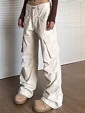 economico pantaloni cargo da donna-Per donna Pantaloni Cargo Pantaloni Moda Streetwear Lunghezza intera Naturale Tinta unita Tasca Confortevole Micro-elastico Sport &amp; Outdoor Abbigliamento quotidiano Nero Beige Estate Primavera