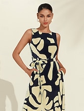 abordables Robes décontractées-Femmes Robe Décontractée Robe Ample Noir Blanche Sans manches Motif Floral Imprimé Ample Printemps &amp; Été Tour Décontracté Quotidien Occasionnel Vacances S M L