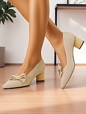 preiswerte Block Heels-Grüne Strick-Blockabsätze mit Schleife für Damen – atmungsaktives Flyknit-Gewebe, leichte und bequeme Mittelabsätze für den Weg zur Arbeit, das Büro und den Alltag