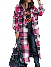preiswerte Trenchcoats-Damen Trenchcoat Bequem Knöpfe Tasche Modern Streetstyle Karomuster Ausgehen Alltagstauglich Einreihig Lang Umlegekragen Normale Passform Langarm Oberbekleidung Rote Rosenrot Grau Herbst Winter