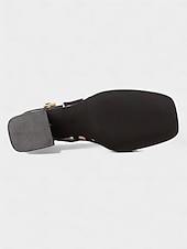 olcso 1950-es évek-női fekete-fehér pöttyös, slingback blokk sarkú cipők – retró vintage stílusú elegáns cipők partikra, irodába és mindennapi viseletre