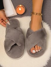 baratos Chinelos de mulher-chinelos femininos com tiras cruzadas e felpudas – chinelos macios e felpudos para ambientes internos, para quarto, spa em casa e noites aconchegantes