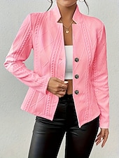 billige Blazere og dresser-Dame Blazer Pustende Bekvem Lomme Fritid عادي Kontor Gate Avslappet Dagligdagstøy Enkeltkneppet Normal Høy krage Normal Langermet Yttertøy Hvit Rosa Aprikos Sommer Vinter