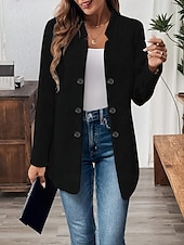 billiga Blazers och kostymer-Dam Kavaj Bekväm Andningsfunktion Knappar Ledigt Slät Kontor Gata Ledigt Dagliga kläder Enkelknäppt Normal Hög krage Normal Långärmad Ytterkläder Svart Vit Rodnande Rosa Sommar Höst
