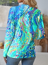 ieftine tricou Art &amp; Design-Pentru femei Tricou Grafic Geometric Abstract Stilat Modern Casual Manșon Lung În V Topuri obișnuite Zilnic Eliminat Imprimeu Roșu-aprins Albastru piscină Mov Trifoi Primăvară Toamnă