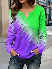 abordables T-shirt Art &amp; Design-Femmes T-shirt A Ombre Graphique ancien Élégant Classique manche longue Encolure en V Hauts Réguliers Quotidien Week-end Imprimé Rose Claire Bleu Violet Orange Printemps Automne