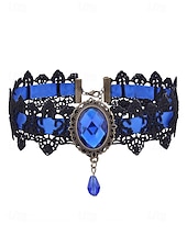 abordables Collier pour femme-Collier ras du cou gothique en dentelle pour femme avec pendentif en pierre rouge, bijou vintage en velours noir pour fête d&#039;Halloween et cosplay costumé