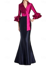 preiswerte SCHWARZ-schwarz-weißes Abendkleid Meerjungfrau/Trompete Abendkleid elegantes Kleid formelle Hochzeit bodenlang Halbarm Hemdkragen Stretch-Satin mit Rüschen 2025