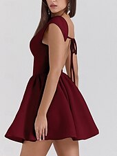 preiswerte Einfaches Kleid-Damen Minikleid Figurbetontes Kleid Elegant Party Cocktail Hochzeit Outdoor Party Normale Passform Einfarbig Ärmellos Rundhalsausschnitt Schwarz Weiß Wein Sommer