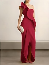 abordables Robes de cocktail-Fourreau / Colonne Robes de Cocktail Élégant Robe Formel Mariage Asymétrique Sans manches Une Épaule Crêpe Extensible avec Volants 2025