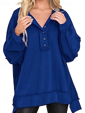 preiswerte Texturierte Kapuzenpullover &amp; Sweatshirts-Damen Bluse Einfach Modern Lässig Langarm Rundhalsausschnitt Normale Oberteile Täglich Ferien Ausgehen Knöpfe Schwarz Weiß Rosa Wein Blau Herbst