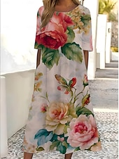 abordables Vestido Floral-Mujer Vestido Midi Vestido estilo camiseta Vestido de verano Vestido de una línea Vacaciones Casual Cumpleaños Diario Fiesta de Té Ajuste regular Ombre Floral Graphic Manga Corta Cuello Barco Blanco