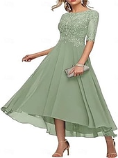 preiswerte Bodenlänge-A-Linie Brautmutterkleid Elegant Rundhalsausschnitt Knöchellänge Spitze Halbarm mit Einfarbig 2025