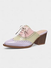 abordables Années 1950-Mules à talons Oxford colorblock pour femmes – chaussures brogues rétro à bout golf pour les amatrices de vintage, les tenues de bureau et les sorties décontractées