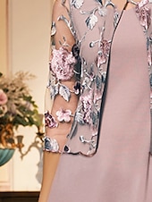 abordables Hauts habillés-Femmes Blazer Léger Dentelle Broderie Élégant Fleuri Formel Court Col Rond Coupe Ample Manche 3/4 Vêtements d&#039;extérieur Gris Rose Été Printemps