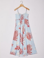 preiswerte Blumenkleider-rotes Urlaubs-Camisolekleid mit Meeresmotiv