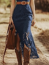 abordables Robes Bohémiennes-Femmes Robe Midi Robe bohème Robe occidentale Mode Moderne Extérieur Quotidien Sortir Coupe régulière Uni Sans manches Col en V Bleu de minuit Été