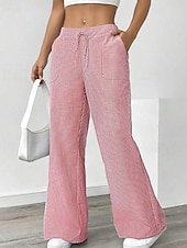 abordables jambe large et taille haute-Femmes Jambe large Slacks Streetwear Occasionnel Longueur complète Naturel Rayé Avec Poches Conception à cordon élastique Extérieur Confortable Fête Décontracté Quotidien Magenta Bleu ciel clair Gris