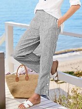 economico Pantaloni-Per donna Chinos Vacanza Casual Lunghezza intera Vita Alta A righe Tasca Fascia Elastica Stampa Comodo Morbido Confortevole Micro-elastico All&#039;aperto Streetwear Esercito verde Nero Rosa Blu Estate