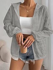 preiswerte Mäntel &amp; Trenchcoats-Damen Freizeitjacke Atmungsaktiv Bequem Reißverschluss Lässig Einfach Urlaub Straße Lässig Alltagskleidung Reisverschluss Regulär Mit Kapuze Normale Passform Langarm Oberbekleidung Schwarz Weiß Purpur