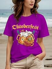 abordables T-shirt Humor &amp; Citations-Fête d&#039;Octobre Femmes T-shirt Graphique Lettre ancien Élégant Classique Manche Courte Col ras du cou Col rond Hauts Réguliers Quotidien Week-end Imprimé Noir Blanche Jaune Rouge Bleu Été Printemps