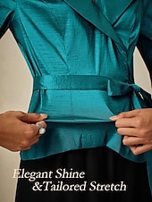 billiga Dressiga toppar-Dam Blus Kvällstoppar Elegant Metallisk Stylish 3/4 ärm V-hals Vanliga toppar Bröllopsgäst Kvällsfest Semiformell knyt fram Djupblå Vår, Höst, Vinter, Sommar