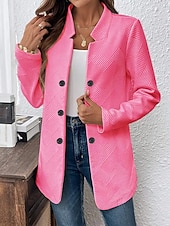 billiga Blazers och kostymer-Dam Kavaj Bekväm Andningsfunktion Knappar Ledigt Slät Kontor Gata Ledigt Dagliga kläder Enkelknäppt Normal Hög krage Normal Långärmad Ytterkläder Svart Vit Rodnande Rosa Sommar Höst