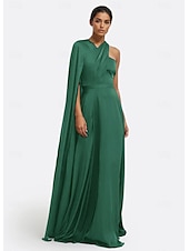 baratos Vestidos de Noite-Vestido de Festa Longo A-Line Elegante Vestido Formal Casamento Sem Mangas Ombro Único Capas Satin Stretch com Pregas